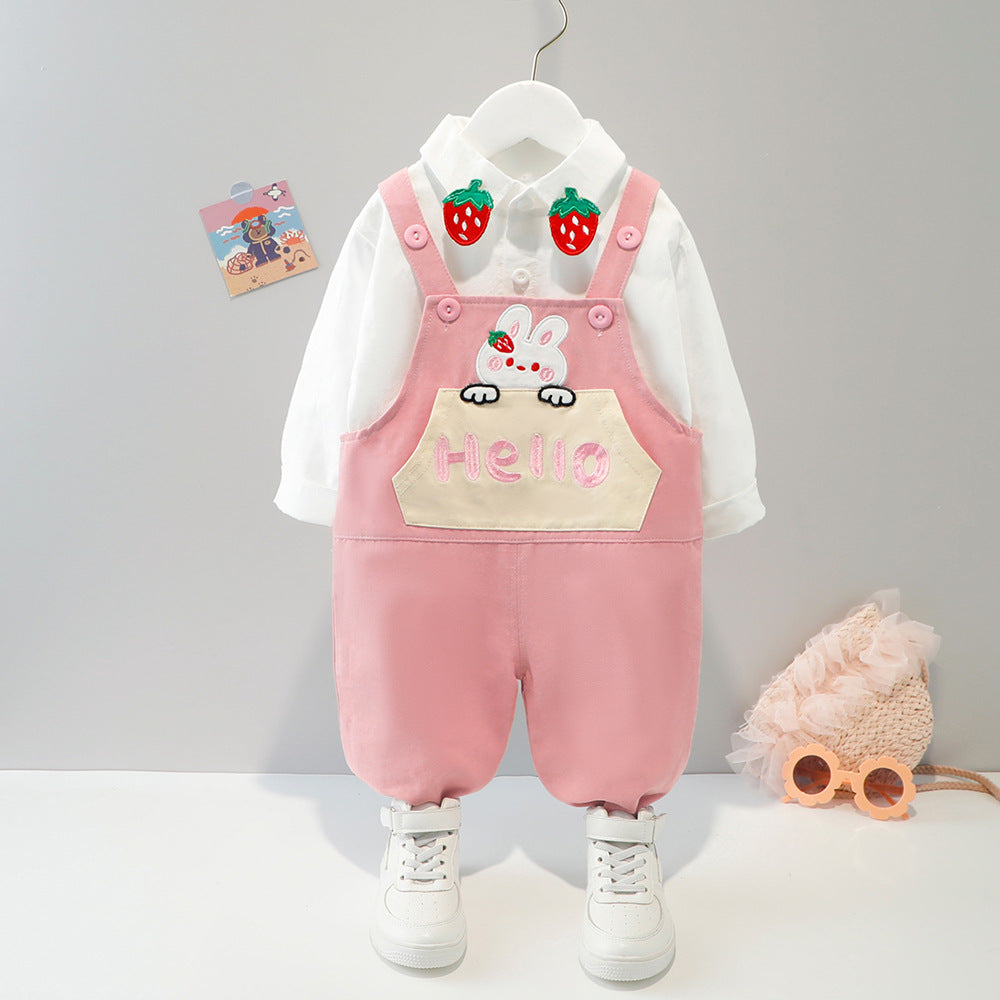 [340145] - Setelan Kemeja Overall Fashion Anak - Motif Hello Rabbit