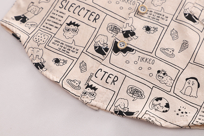 [345343] - Setelan Kemeja Komik Celana Panjang Chino Anak Laki-Laki - Motif Random Sleccter