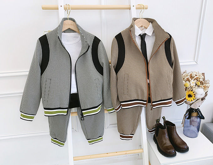 [119355] - Setelan Jaket Kerah Celana Panjang Jogger Anak Cowok - Motif Stripe Casual