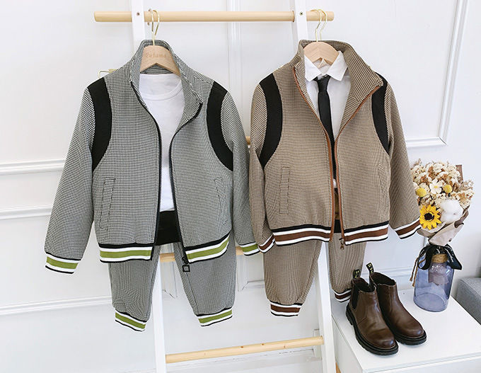 [119355] - Setelan Jaket Kerah Celana Panjang Jogger Import Anak Cowok - Motif Stripe Casual