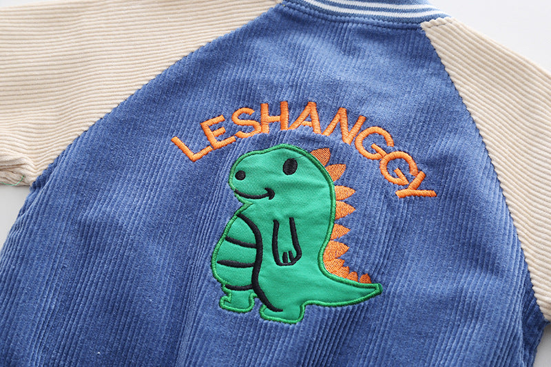 [345342] - Setelan 3 in 1 Jaket Baseball Celana Panjang Jogger Anak Laki-Laki - Motif Standing Dino