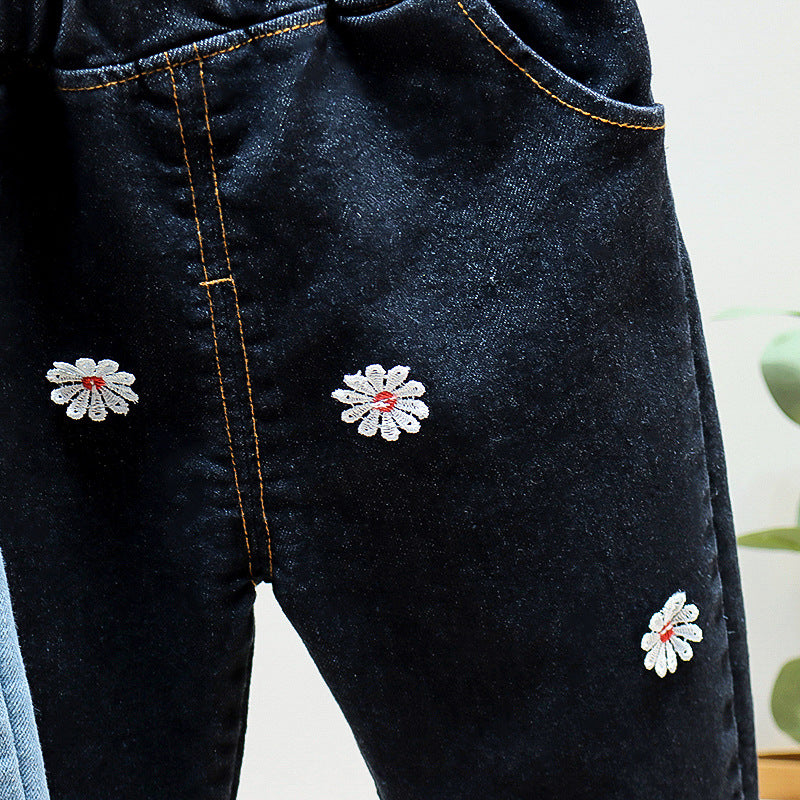 [352358] - Celana Panjang Jeans Bunga Anak Perempuan - Motif Small Flowers