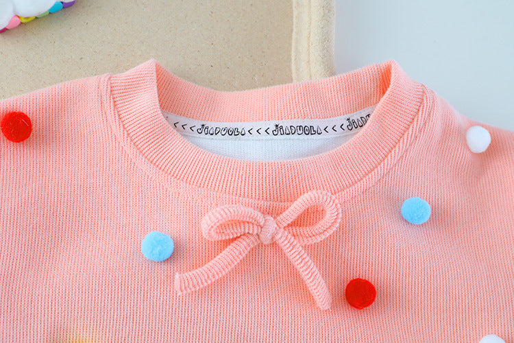 [340205] - Setelan Blouse Rajut Pom Pom Celana Legging Anak Perempuan  - Motif Freckless Ribbon