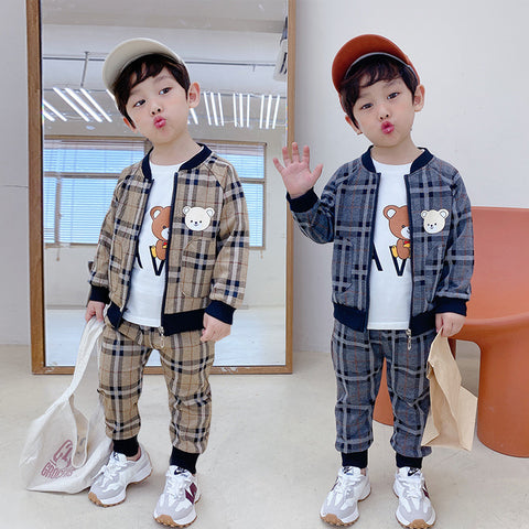 [368554] - Setelan Jaket Anak Fashionable - Motif Bear Plaid