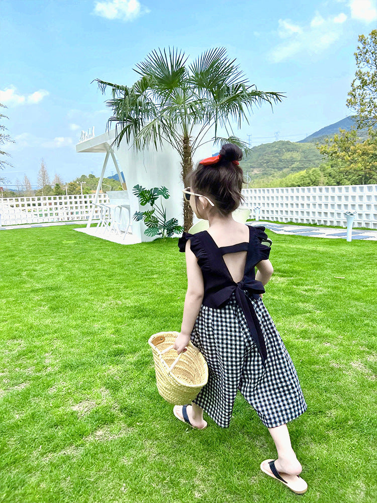 [363526] - Setelan Blouse Kutung Celana Panjang Kulot Kotak Anak Perempuan - Motif Plain Plaid