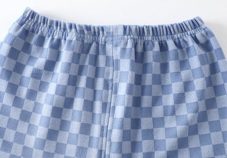 [225831-LIGHTBLUE] - Setelan Baju Tidur Piyama Anak Cowok Cewek - Motif Chess Bear