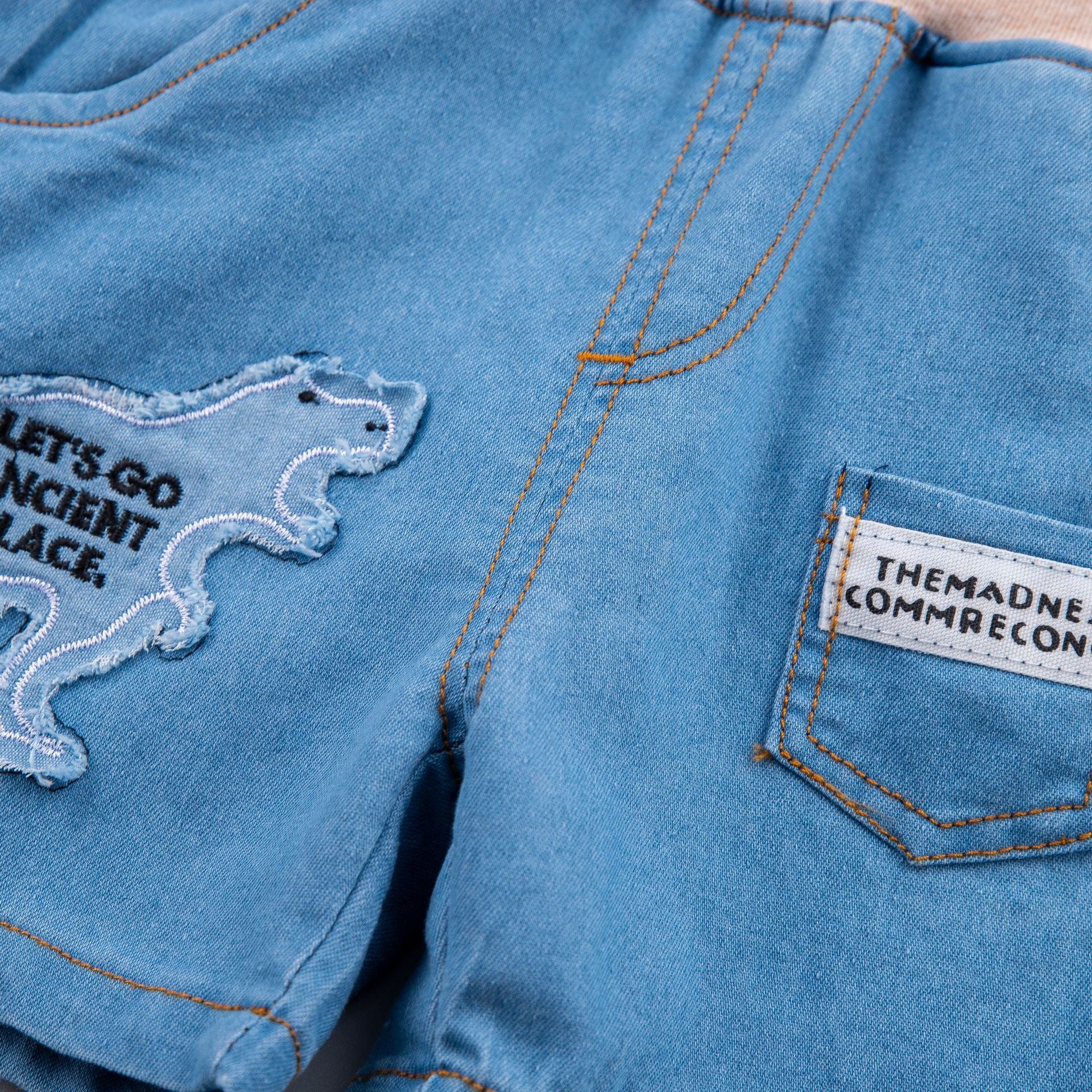 [345361] - Setelan Kaos Celana Pendek Jeans Anak Laki-Laki - Motif Dinos Trail