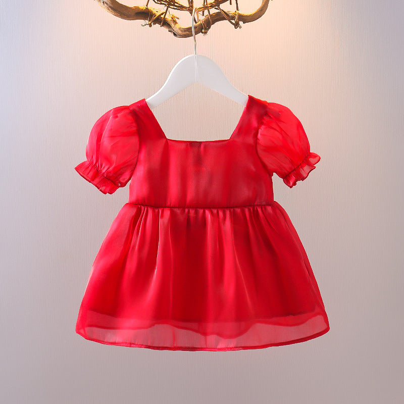 [352325] - Dress Gaun Pesta Mini Lengan Pendek Anak Perempuan - Motif Ribbon Plain