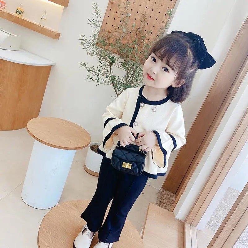 [507714] - Setelan Blouse Kancing Celana Cutbray Anak Perempuan - Motif Line Button