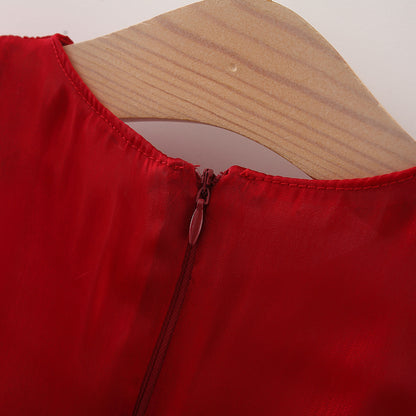 [340258] - Dress Gaun Pesta Import Lengan Pendek Anak Perempuan - Motif Ribbon Plain