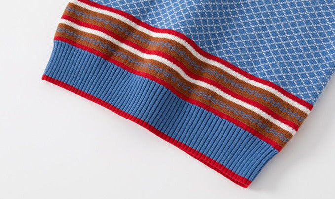 [513636] - Atasan Sweater Rajut Kerah Polo Import Anak Laki-Laki - Motif Striped Scales