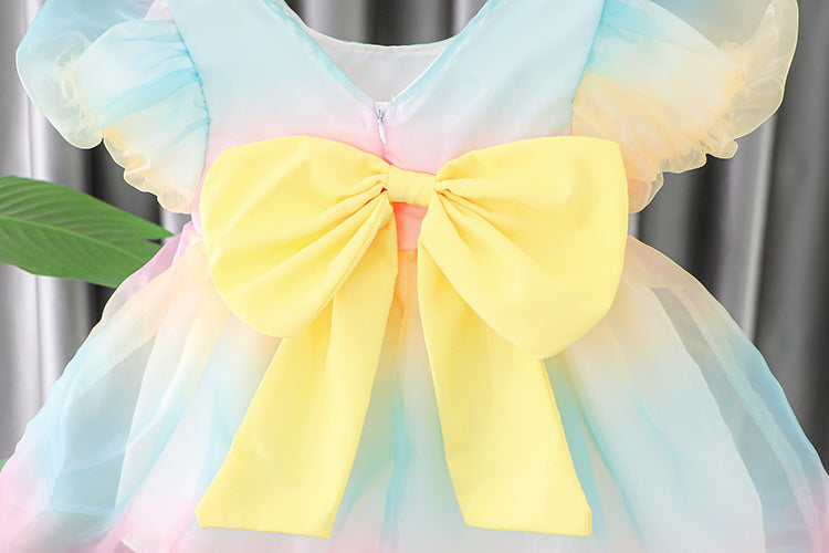 [340233] - Dress Pelangi Tutu Lengan Pendek Anak Perempuan - Motif Colorful Dew