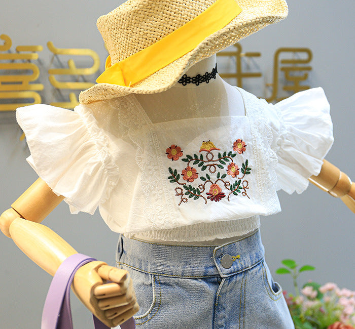 [363341] - Oneset Korea Anak Cewek Setelan Kutung Fashion Casual Anak Perempuan - Motif Beautiful Flower Bordir