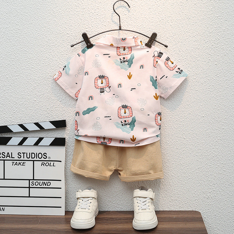 [345387] - Setelan Kaos Polo Kerah Celana Pendek Chino Anak Laki-Laki - Motif Nature Animal