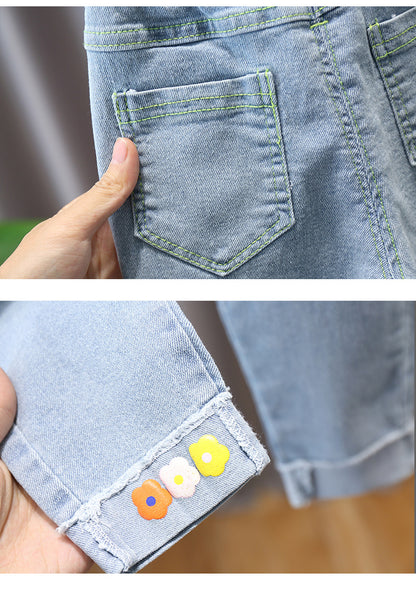 [363562] - Setelan Blouse Celana Panjang Jeans Import Anak Perempuan - Motif Smooth Waves