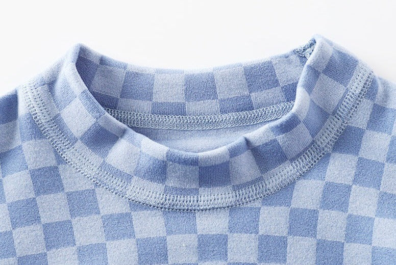 [225831-LIGHTBLUE] - Setelan Baju Tidur Piyama Anak Cowok Cewek - Motif Chess Bear