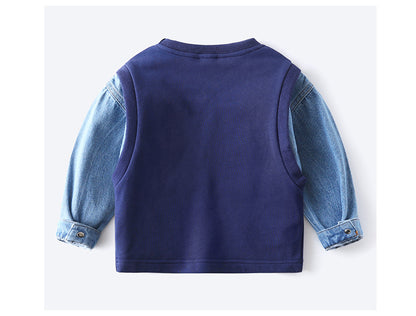 [119292] - Atasan Sweater Keren Anak - Motif Denim Sleeve