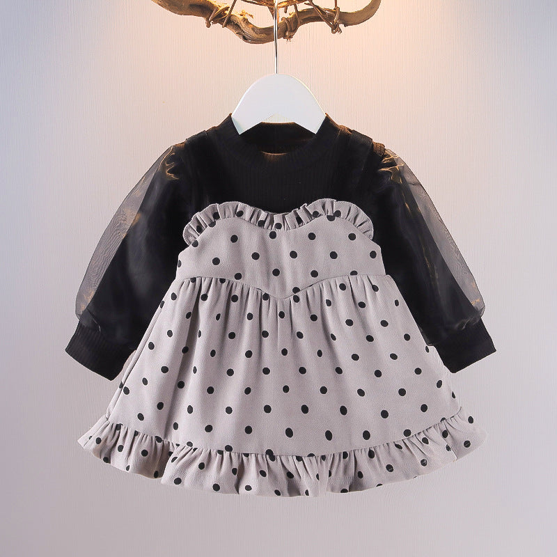 [352344] - Mini Dress Gaun Pesta Lengan Panjang Anak Perempuan - Motif Lace Polka