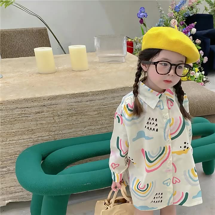 [507692] - Blouse Kemeja Oversize Anak Perempuan - Motif Cloud Rainbow
