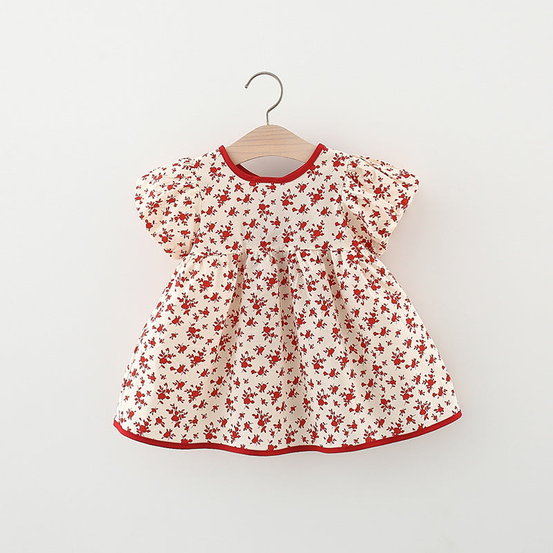 [340269] - Dress Lengan Pendek Balon Import Anak Perempuan - Motif Ribbon Abstract