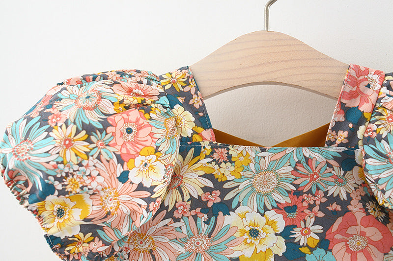 [340239] - Dress Bunga Lengan Pendek Balon Anak Perempuan - Motif Colorful Flower