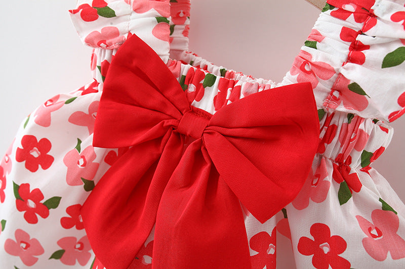 [340273] - Setelan Dress Pantai Lengan Kutung Anak Perempuan - Motif Ribbon Flowers