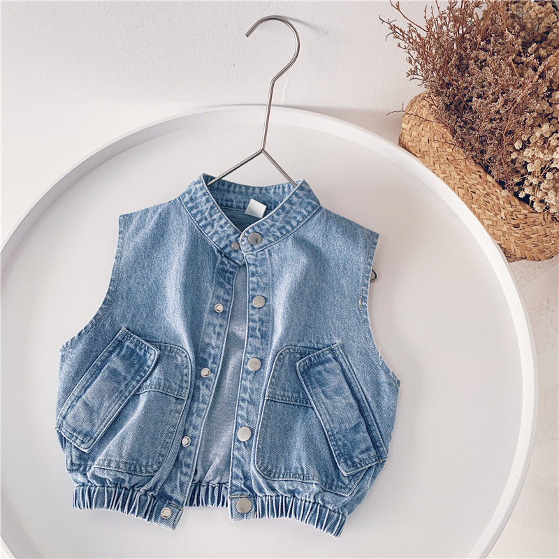 [507506] - Atasan Jaket Jeans Fashion Anak Cowok - Motif Tilt Pocket