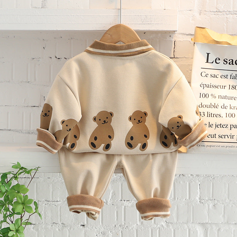 [345358] - Setelan Sweater Polo Kerah Celana Jogger Anak Laki-Laki - Motif Bear Row