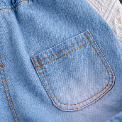 [345368] - Setelan Kaos Garis-Garis Celana Pendek Jeans Import Anak Laki-Laki - Motif Animal Cute