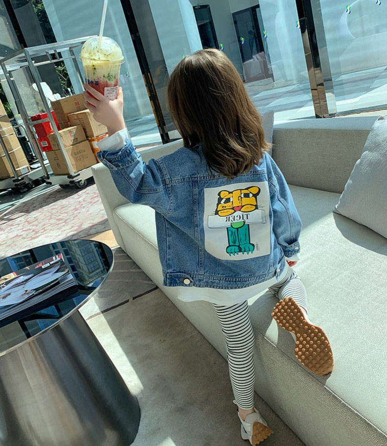 [507699] - Atasan Jaket Jeans Denim Anak Perempuan - Motif Paper Tiger