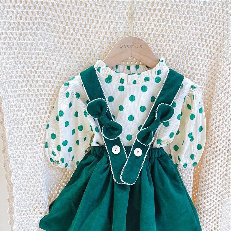 [507683] - Setelan Blouse Polkadot Overall Kodok Anak Perempuan - Motif Tie Rope