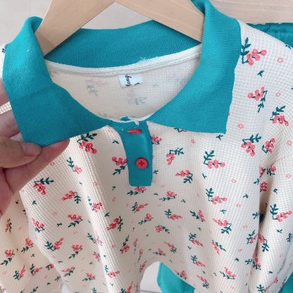 [363579] - Setelan Blouse Kerah Polo Celana Kulot Anak Perempuan - Motif Little Plant