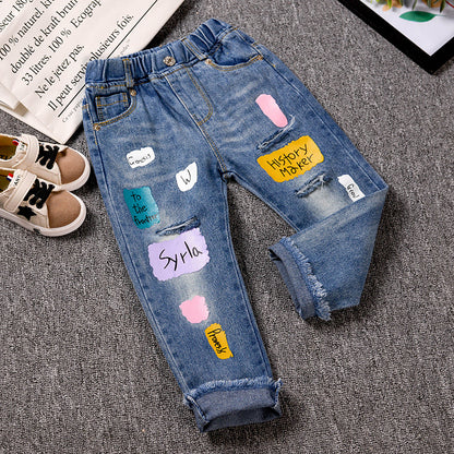 [508198] - Celana Panjang Jeans Sobek Tambal Anak Perempuan - Motif History Maker