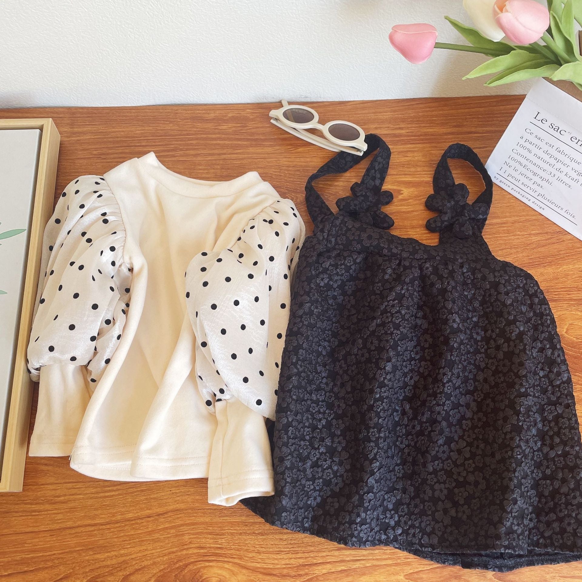 [363608] - Setelan Blouse Bawahan Overall Anak Perempuan - Motif Polkadot Sleeves