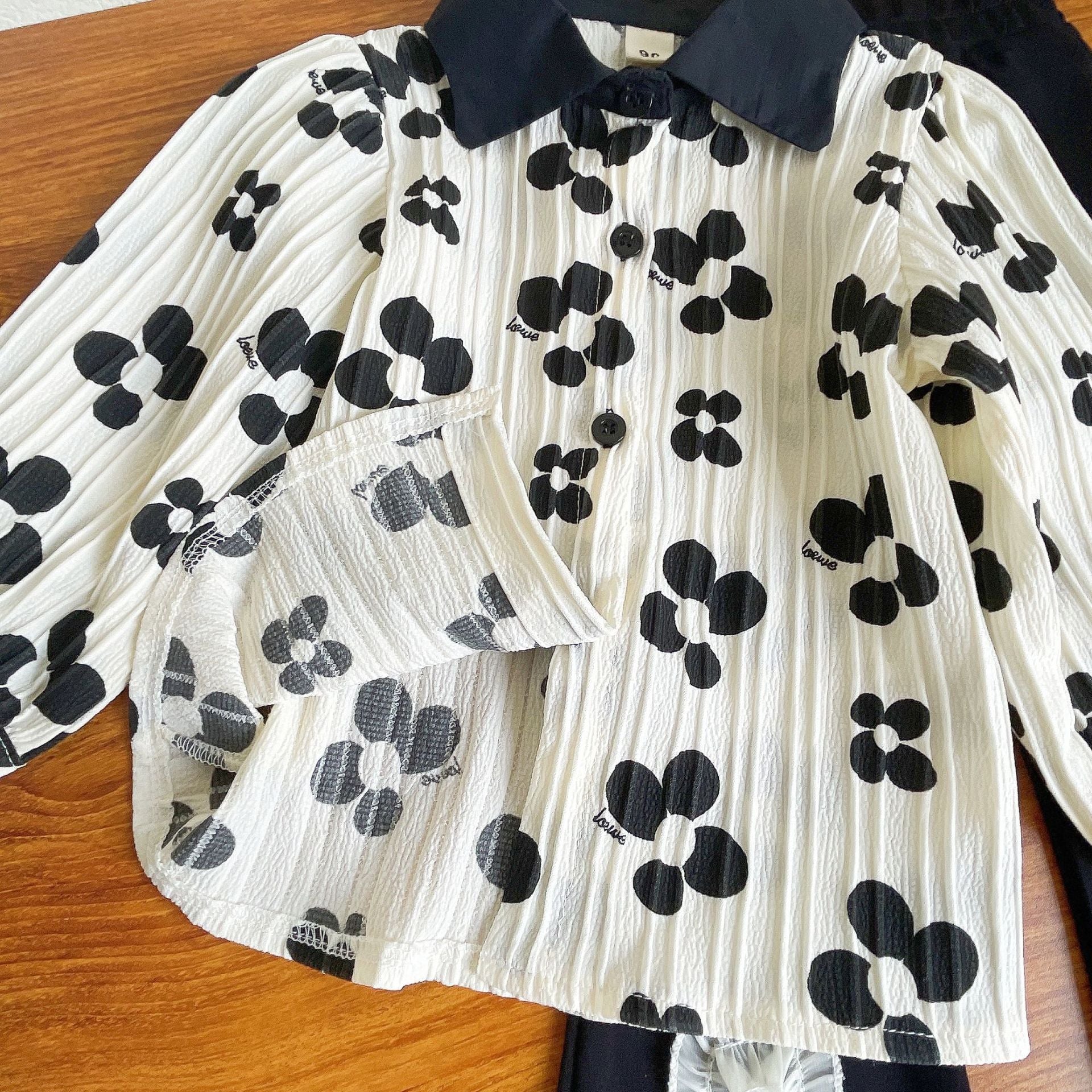 [363592] - Oneset Korea Anak Cewek Setelan Polo Blouse Celana Panjang Cutbray Anak Perempuan - Motif Flower Petals