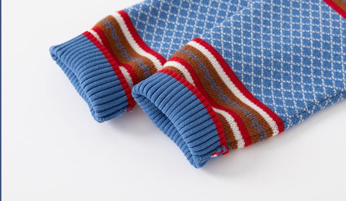 [513636] - Atasan Sweater Rajut Kerah Polo Import Anak Laki-Laki - Motif Striped Scales