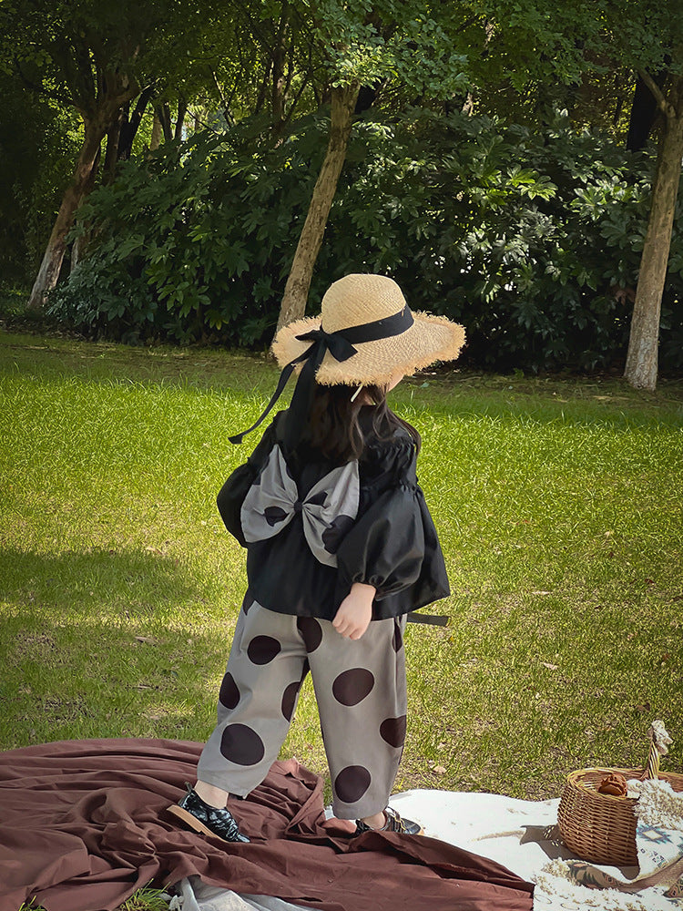 [507709] - Setelan Blouse Lengan Balon Tumpuk Anak Perempuan - Motif Bottom Polkadot