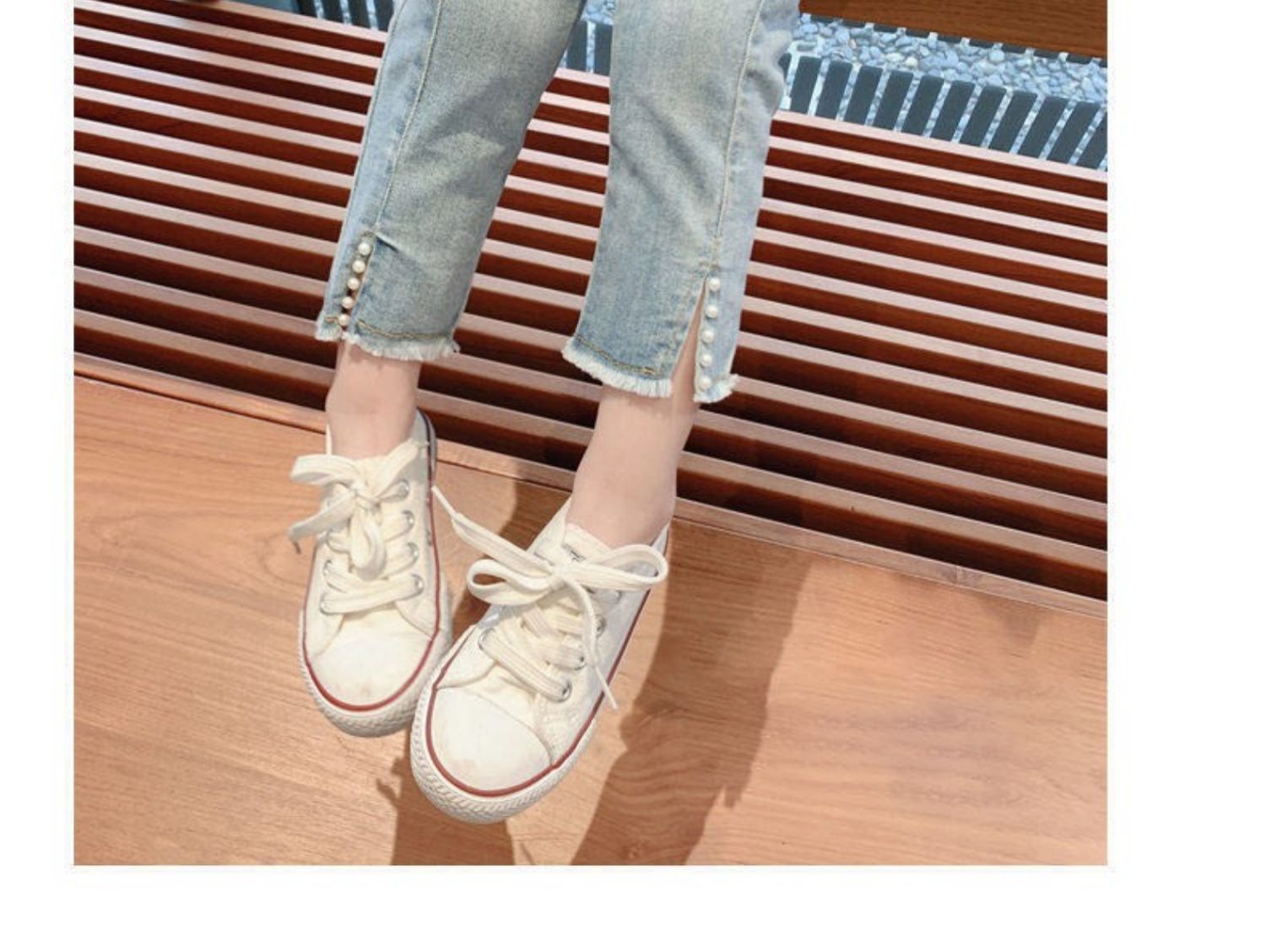 [508203] - Celana Panjang Jeans Pensil Rawis Mutiara Anak Perempuan - Motif Little Pearl