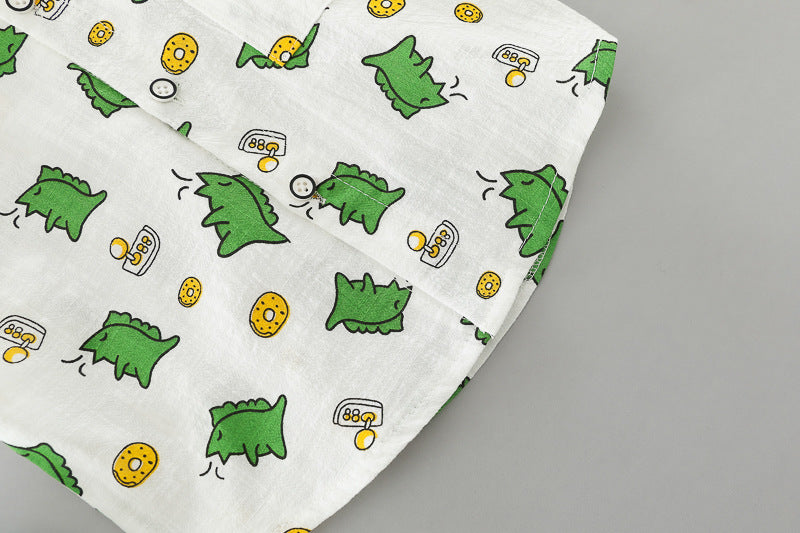 [345380] - Setelan Kemeja Celana Pendek Denim Anak Laki-Laki - Motif Dino Donuts