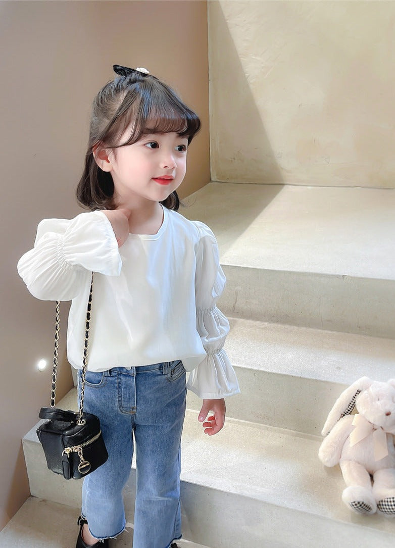 [507673] - Atasan Blouse Polos Lengan Panjang Anak Perempuan - Motif Tie Sleeve