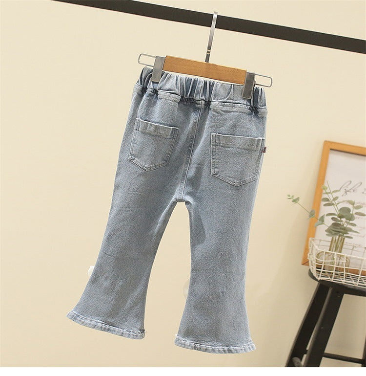 [363605] - Setelan Blouse Celana Panjang Jeans Cutbray Anak Perempuan - Motif Shoulder Lace
