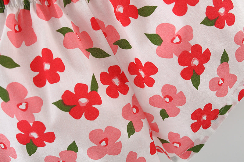 [340273] - Setelan Dress Pantai Lengan Kutung Anak Perempuan - Motif Ribbon Flowers