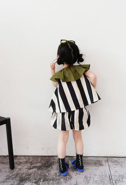 [507632] - Setelan Blouse Celana Pendek Anak Perempuan - Motif Big Stripe