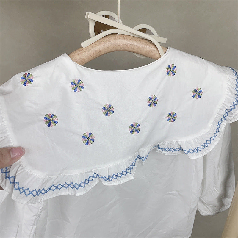 [363580] - Setelan Blouse Bordir Celana Jeans Kulot Rawis Anak Perempuan - Motif Knitted Lace
