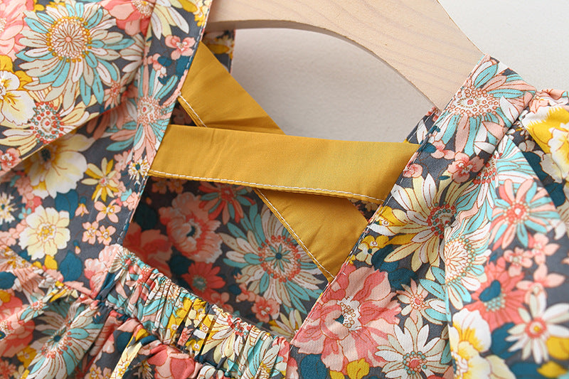 [340239] - Dress Bunga Lengan Pendek Balon Anak Perempuan - Motif Colorful Flower