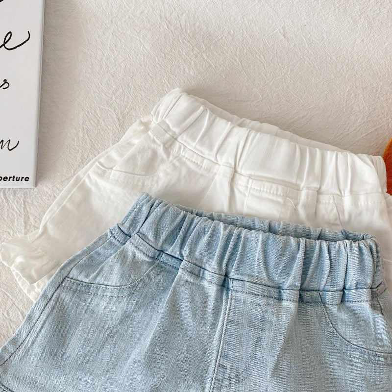 [508196] - Celana Pendek Kain Semi Jeans Hotpants Anak Perempuan - Motif Plain Lace