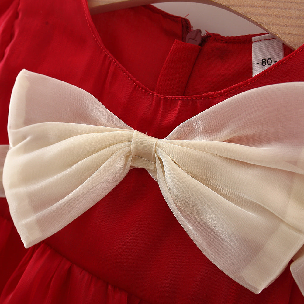 [340258] - Dress Gaun Pesta Lengan Pendek Anak Perempuan - Motif Ribbon Plain