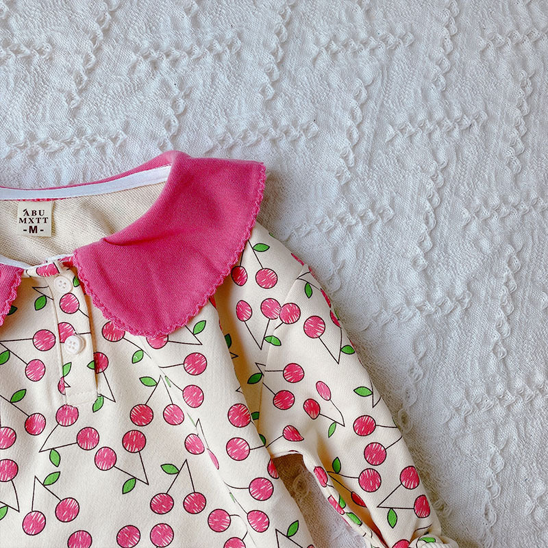 [363574] - Setelan Blouse Celana Panjang Jeans Cutbray Anak Perempuan - Motif Cherry Pattern
