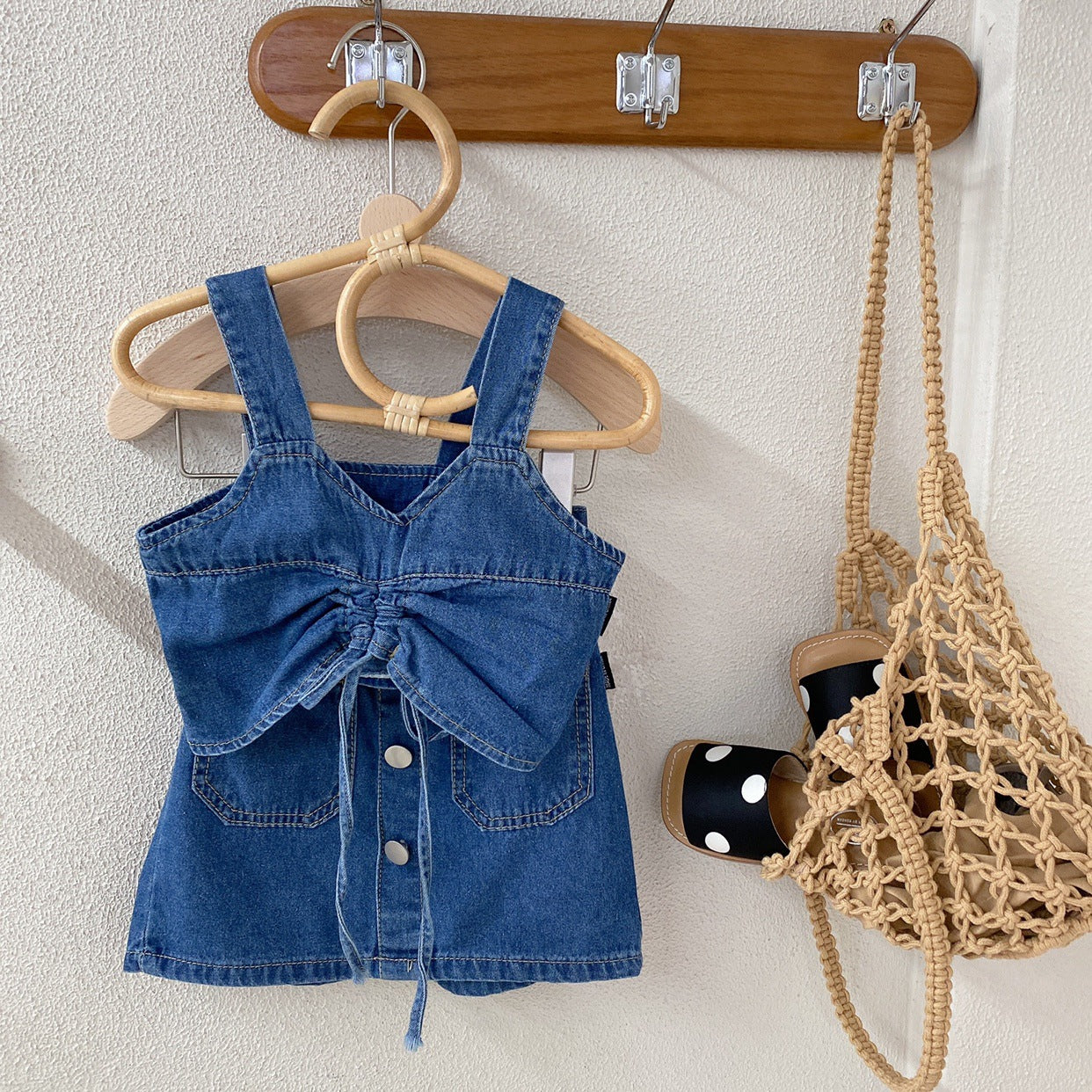 [363522] - Setelan Rompi Tali Serut Rok Jeans Anak Perempuan - Motif Relax Button