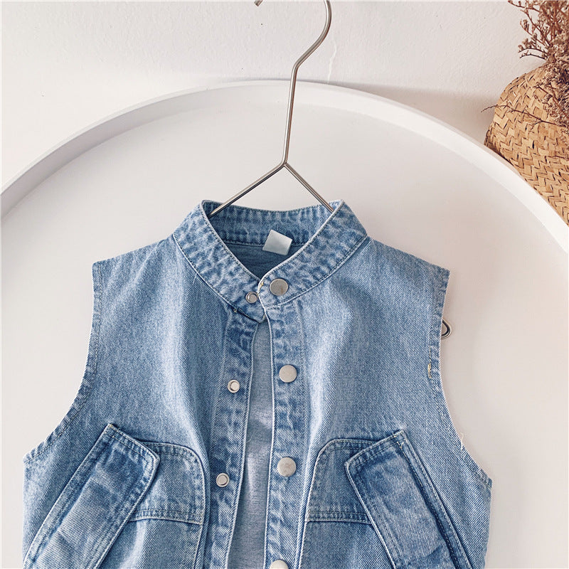 [507506] - Atasan Jaket Jeans Fashion Anak Cowok - Motif Tilt Pocket